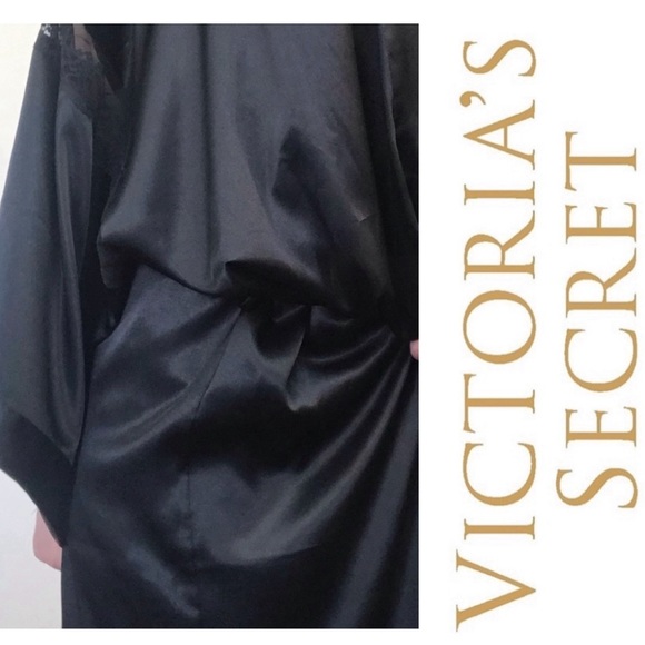 Vintage Victoria’s Secret Black Satin & Lace Belted Kimono Dressing Gown Robe M - Picture 5 of 13